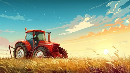 Fototapeta premium Farm worker skillfully operating tractor as he prepares for the busy harvest season ahead