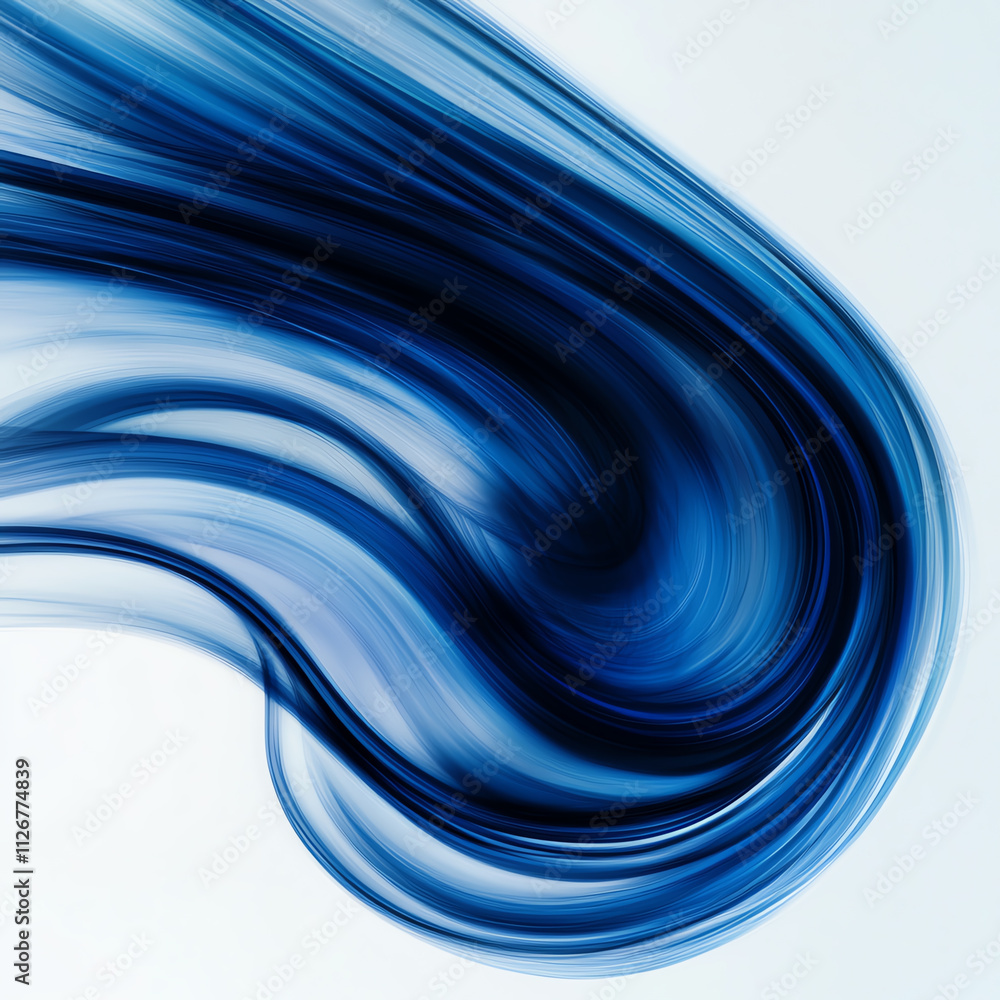 Poster abstract fluid motion in deep blue tones creates a calming visual effect.