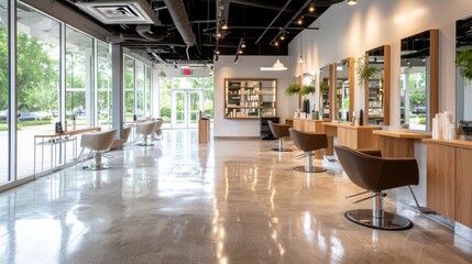 Stylish hair salon with geometric mirrors