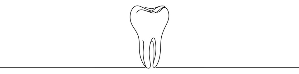 Continuous line drawing representing a tooth for dental care concept. Vector illustration.