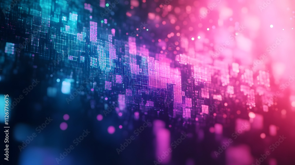 Poster abstract digital data stream visualization showing neon colors