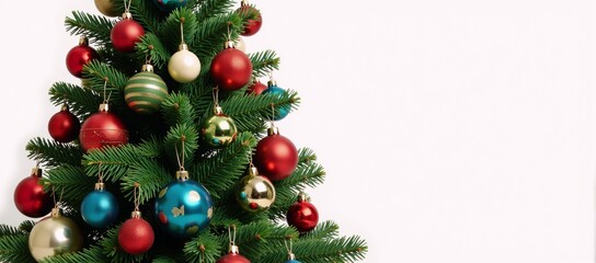 Vibrant colorful 3D Christmas tree illustration against white background ideal for holiday campaigns