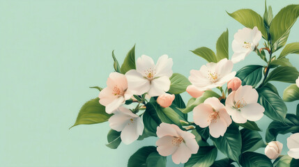 Delicate blossoms on a mint green background