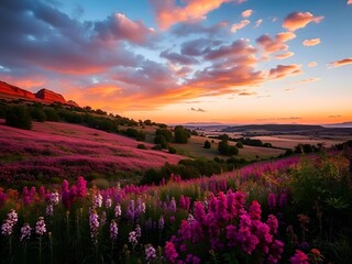 Obraz premium sunset over the field beautiful sunset atmosphere 