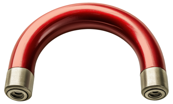 Red curved magnet with metallic ends