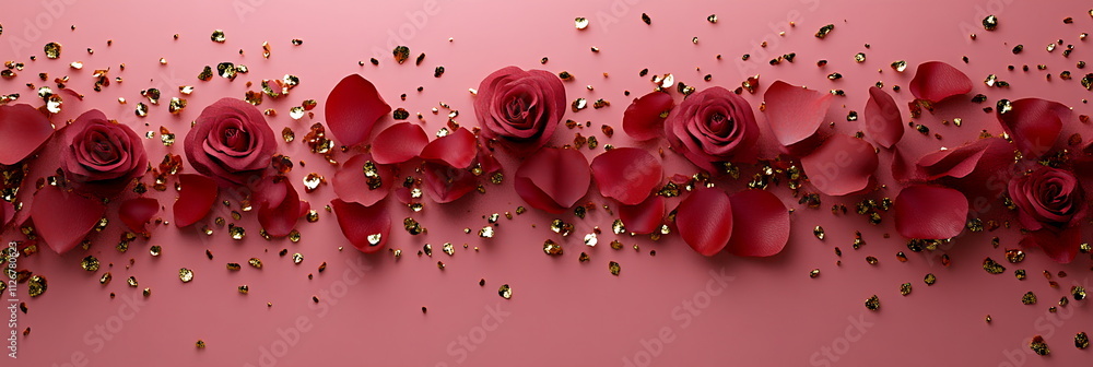 Poster romantic valentine's day horizontal social media template with empty copy space, with an array of ro