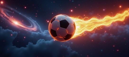Fototapeta premium A surreal interstellar soccer game unfolds in vibrant celestial scenery with cosmic motion and astounding visuals
