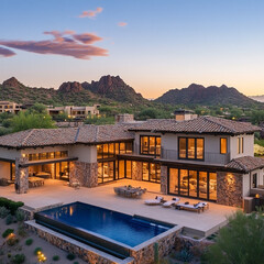 sunset over the luxury villa