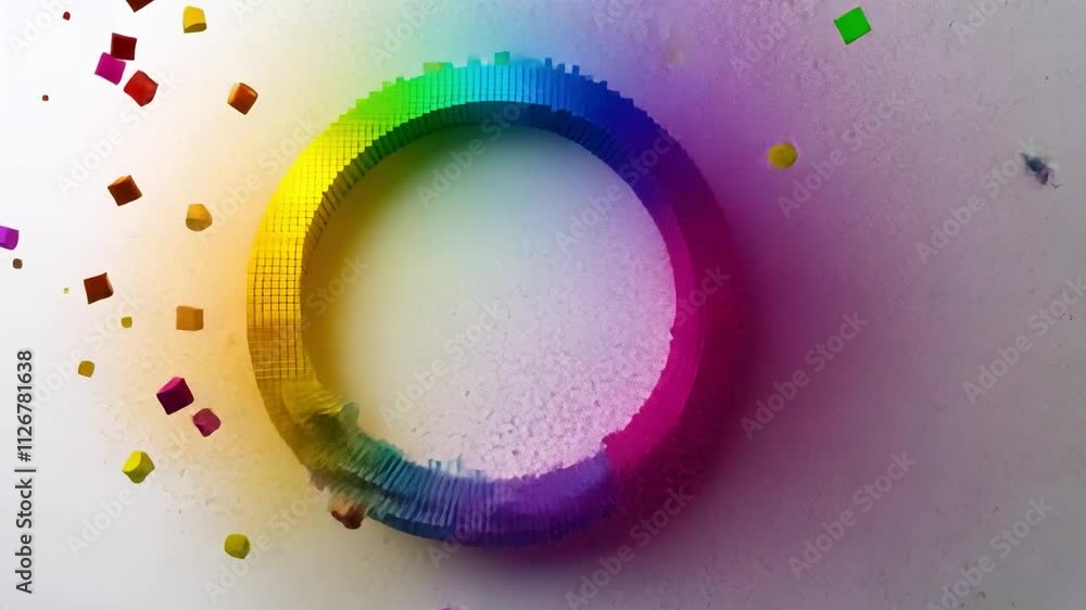 Poster rainbow circle: a vibrant and abstract circle composed of colorful squares, creating a dynamic and c