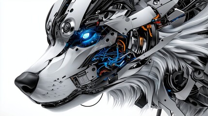 Futuristic Cybernetic Wolf Head with Blue Eyes
