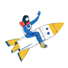 illustration of a rocket with women