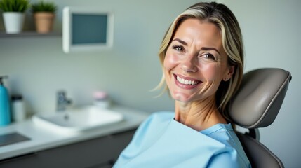 Fototapeta premium Satisfied Mature Woman Smiling at Dentist's Office, Happy Patient Experience