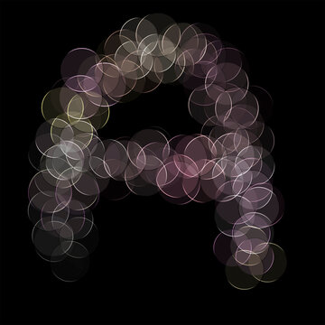 The letter "A" of the English alphabet made by Optical illusion swirl isolated on black background, Circular neon lights, Purple, Grey color, Circular neon lights, Illustration design, Alphabet A-Z