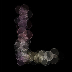The letter "L" of the English alphabet made by Optical illusion swirl isolated on black background, Circular neon lights, Purple, Grey color, Circular neon lights, Illustration design, Alphabet A-Z