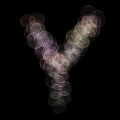 The letter "Y" of the English alphabet made by Optical illusion swirl isolated on black background, Circular neon lights, Purple, Grey color, Circular neon lights, Illustration design, Alphabet A-Z