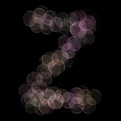 The letter "Z" of the English alphabet made by Optical illusion swirl isolated on black background, Circular neon lights, Purple, Grey color, Circular neon lights, Illustration design, Alphabet A-Z