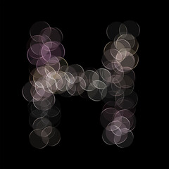 The letter "H" of the English alphabet made by Optical illusion swirl isolated on black background, Circular neon lights, Purple, Grey color, Circular neon lights, Illustration design, Alphabet A-Z