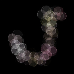 The letter "J" of the English alphabet made by Optical illusion swirl isolated on black background, Circular neon lights, Purple, Grey color, Circular neon lights, Illustration design, Alphabet A-Z