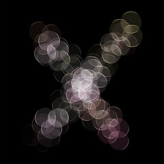 The letter "X" of the English alphabet made by Optical illusion swirl isolated on black background, Circular neon lights, Purple, Grey color, Circular neon lights, Illustration design, Alphabet A-Z