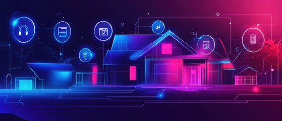 Smart Home Technology: Futuristic House with Connected Devices and IoT Network