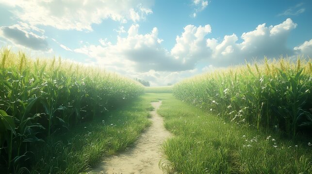 Corn plantations implement crop planting with the concept of agricultural industry