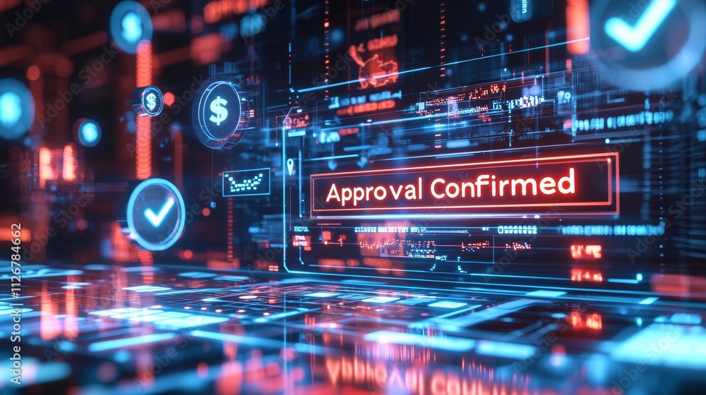 Poster digital approval confirmation with neon effect background