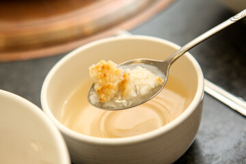 nurungji, crust of overcooked rice. korean food