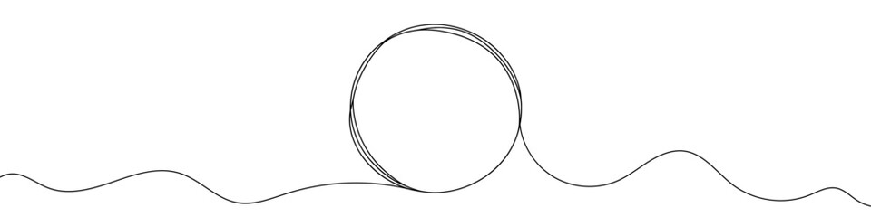 One continuous line illustration of a round frame, isolated on white background. Line art of round frame