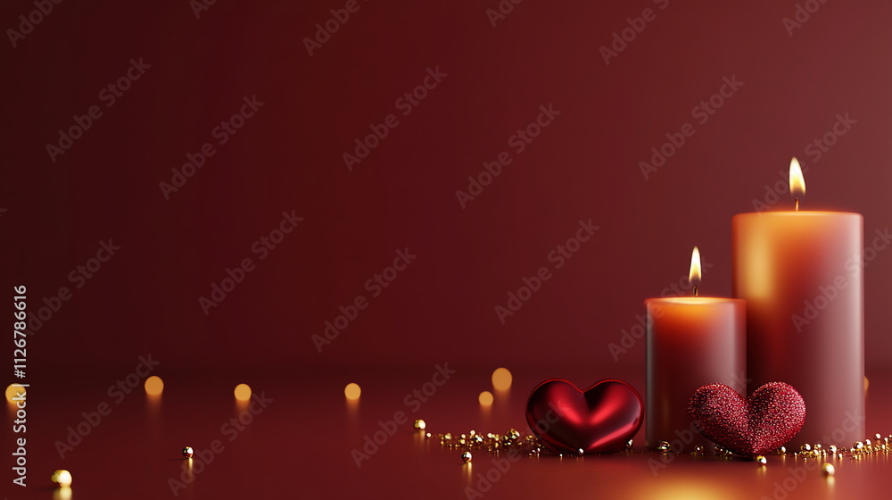 Poster luxurious valentine's day horizontal greeting banner background with empty copy space in a deep crim