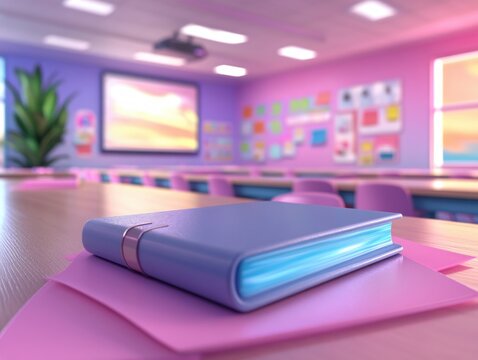 Vibrant Inclusive Classroom Glowing Patterns Autism Awareness This image depicts a brightly lit, diverse classroom scene showcasing inclusive visuals that form mesmerizing glowing patterns It