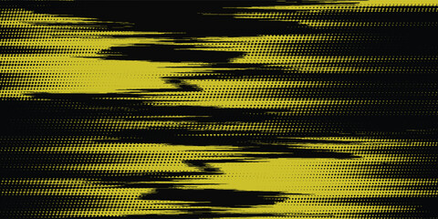 Halftone yellow dots pattern and black gradient grunge texture background. Dotted line comic sport style vector illustration.