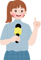 Cute female news reporter cartoon character illustration