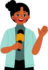 Cute female news reporter cartoon character illustration