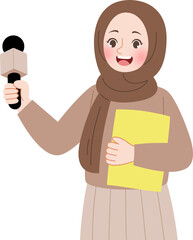 Cute female news reporter cartoon character illustration