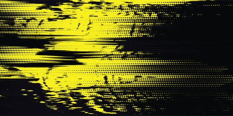 Halftone yellow dots pattern and black gradient grunge texture background. Dotted line comic sport style vector illustration.