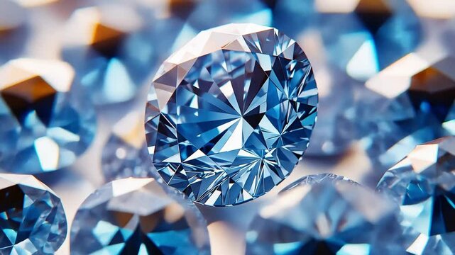 Sparkling Blue Topaz:  A close-up view of a captivating blue topaz gemstone, surrounded by other smaller stones, showcasing its brilliance and intricate facets.