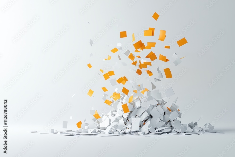 Poster Abstract explosion of colorful squares radiating from a base, creating a dynamic visual effect against a light background.