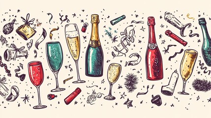 Celebratory toasts and festive cheers party atmosphere illustration joyful environment creative design