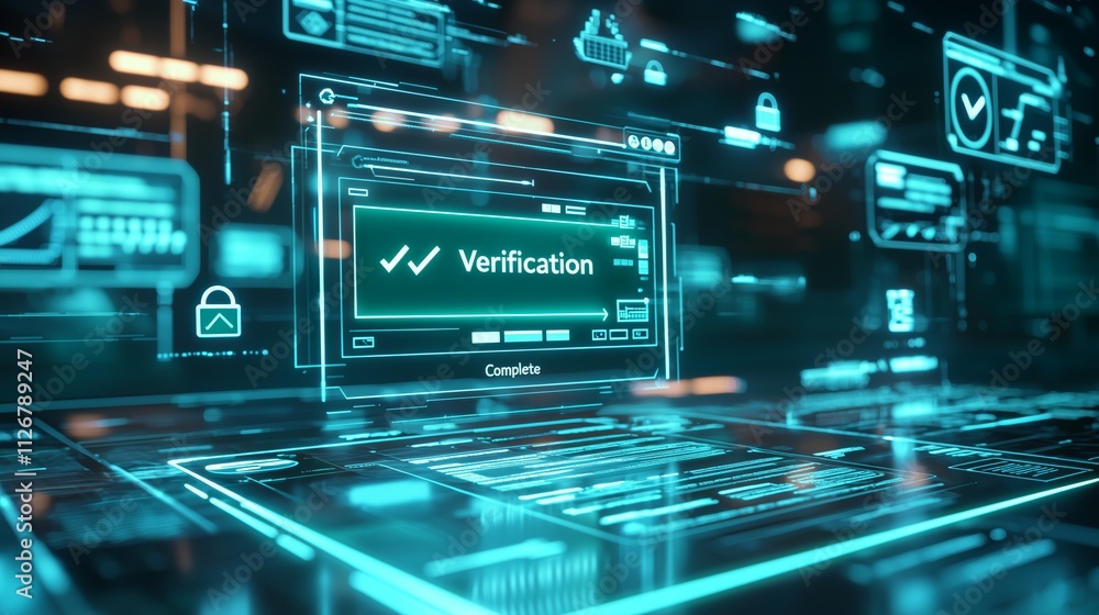 Poster digital verification systems in futuristic interface
