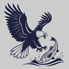 Obraz premium eagle try to catch fish silhouette vector art and illustration
