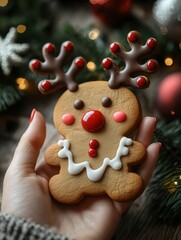 Cute Gingerbread Cookie with Reindeer Design Delight