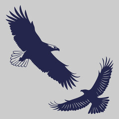 two eagle fighting silhouette vector art and illustration