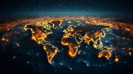 Illuminated Global Interconnectivity: Modern World Map with City Links