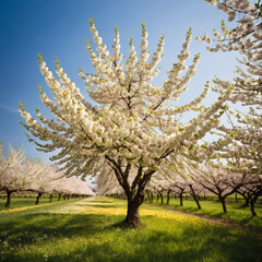 Fototapeta premium Bäume - Rosa Blütenmeer an einem alten Kirschbaum
