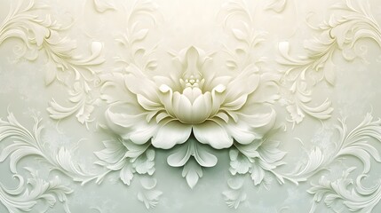 Elegant White Floral Design with Intricate Scrollwork