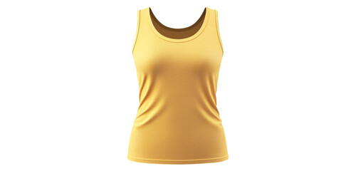 Yellow women's tank top, white background, plain.