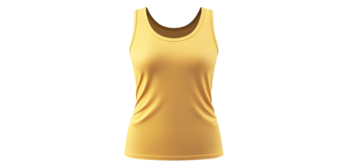 Yellow women's tank top, white background, plain.