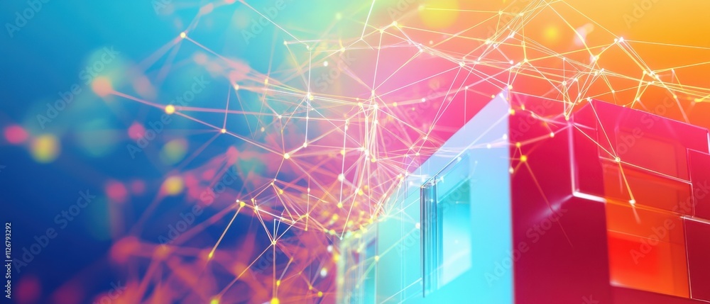 Aufkleber abstract colorful network connection with geometric shapes and glowing lines