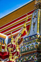 Naklejka premium Picture of pagodas in Wat Pho in Bangkok, Thailand, one of Thailand's oldest temples.