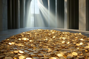 A massive vault overflowing with gold coins, in the style of fantasy art
